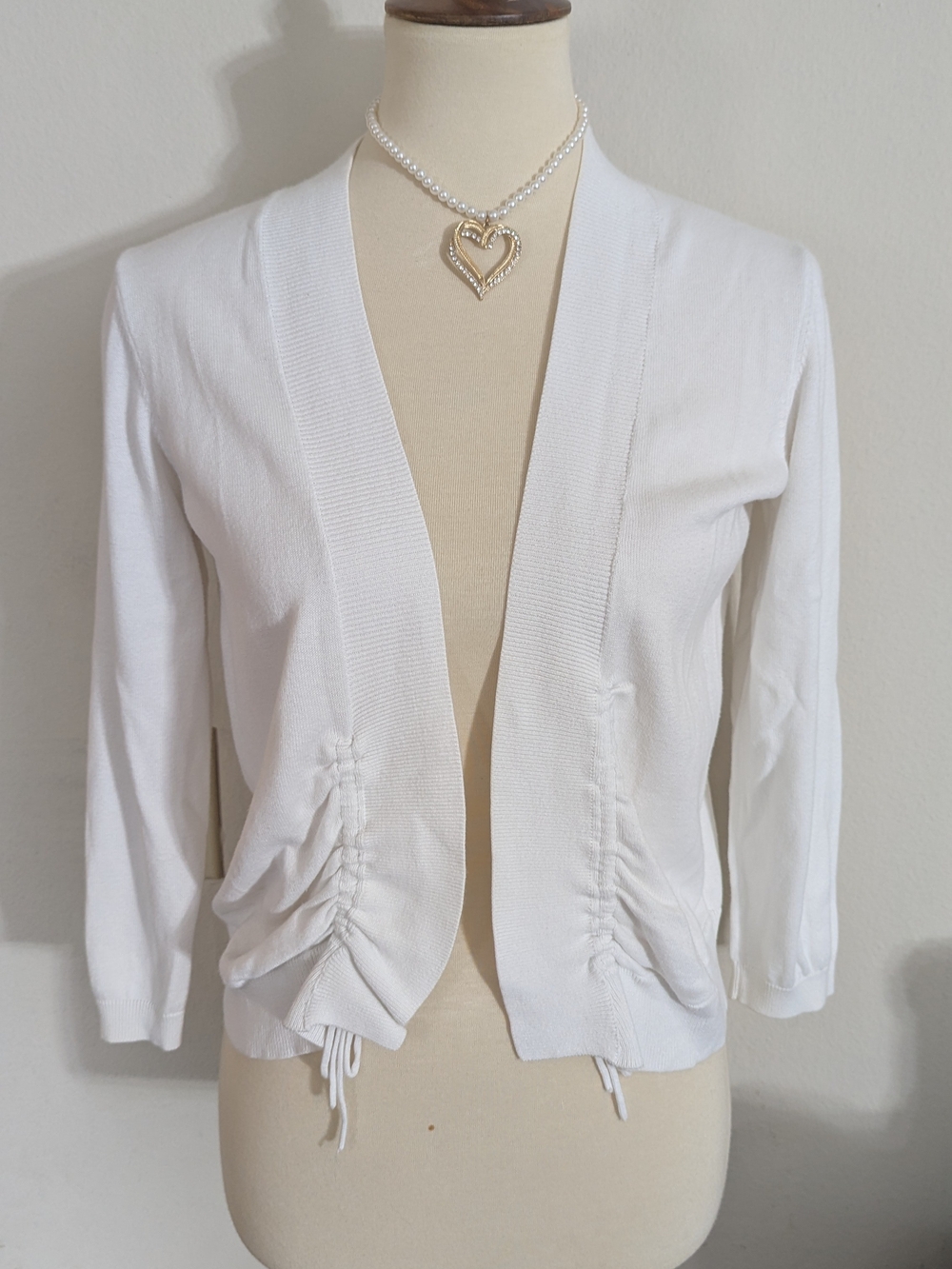 Kenar Vintage White Ruched Crop Cardigan Sweater S
